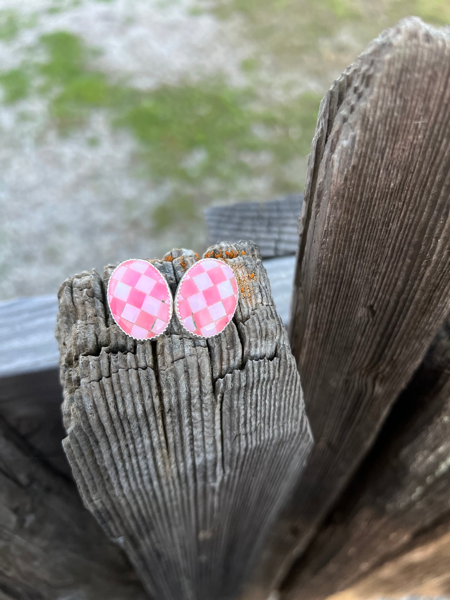Pink Checkered Studs