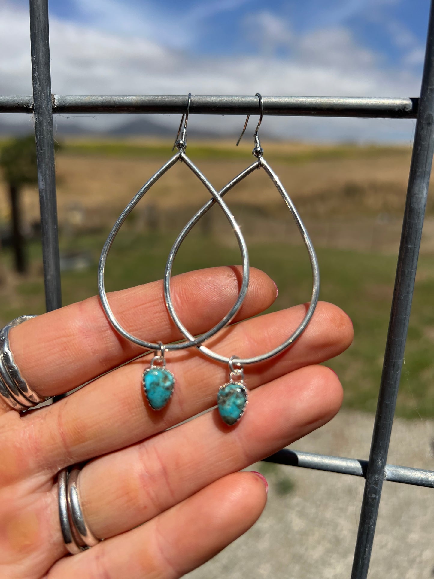 Tear Drop Turquoise Hoops