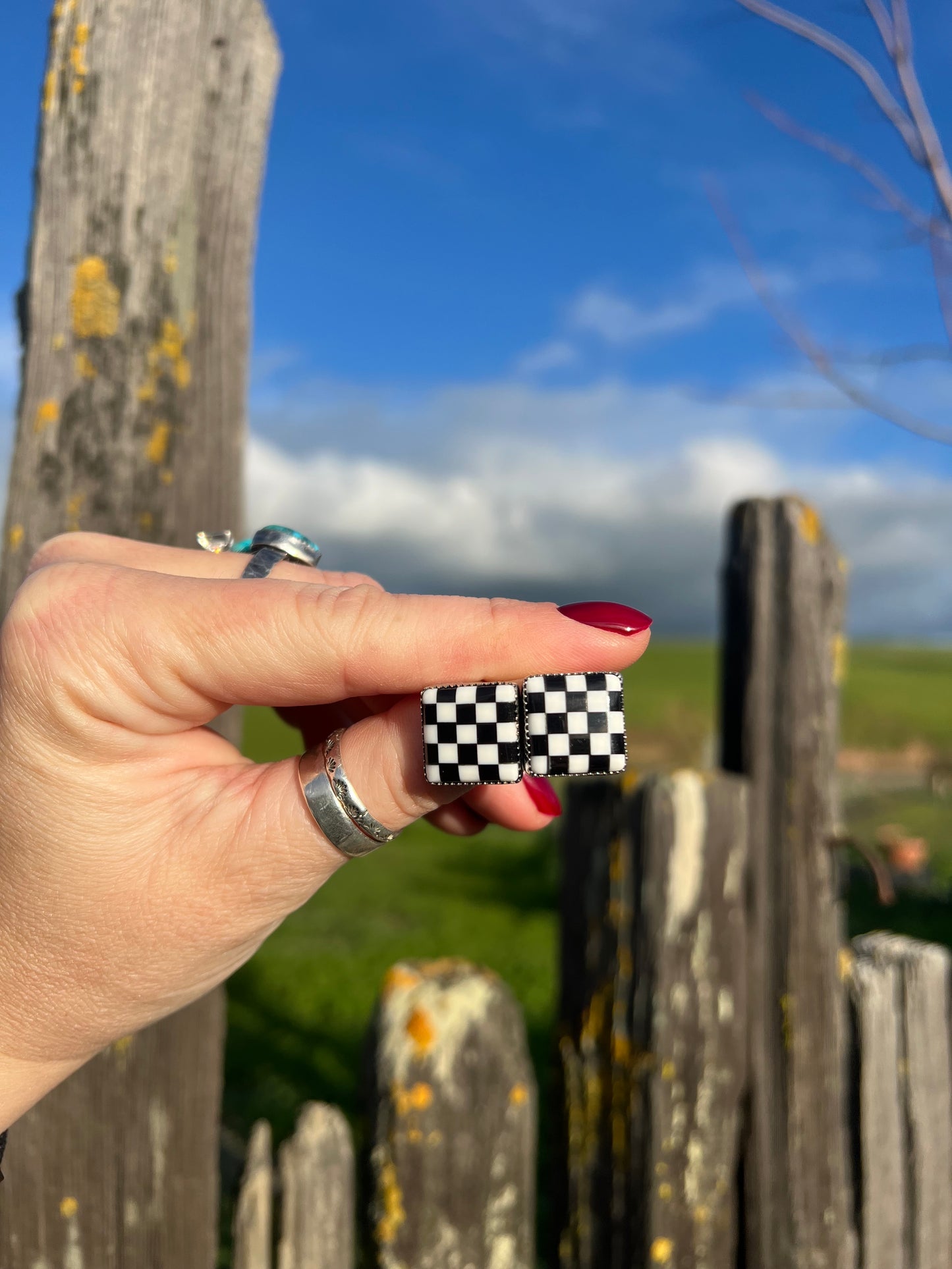 Square checkered studs