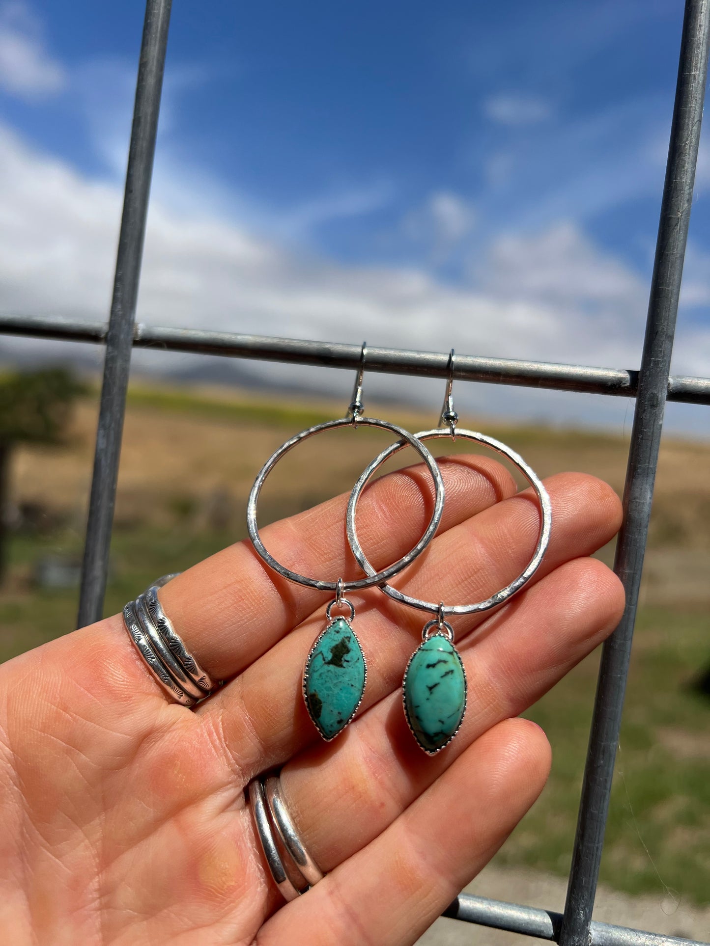 Natural Tibetan Turquoise Hoops