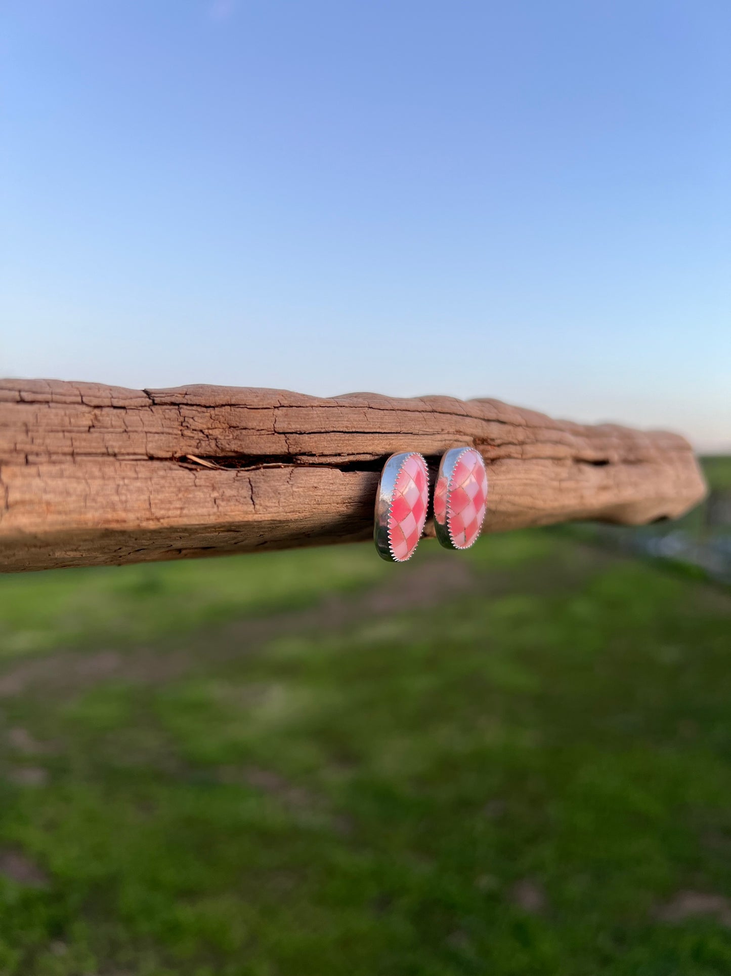Pink Checkered Studs
