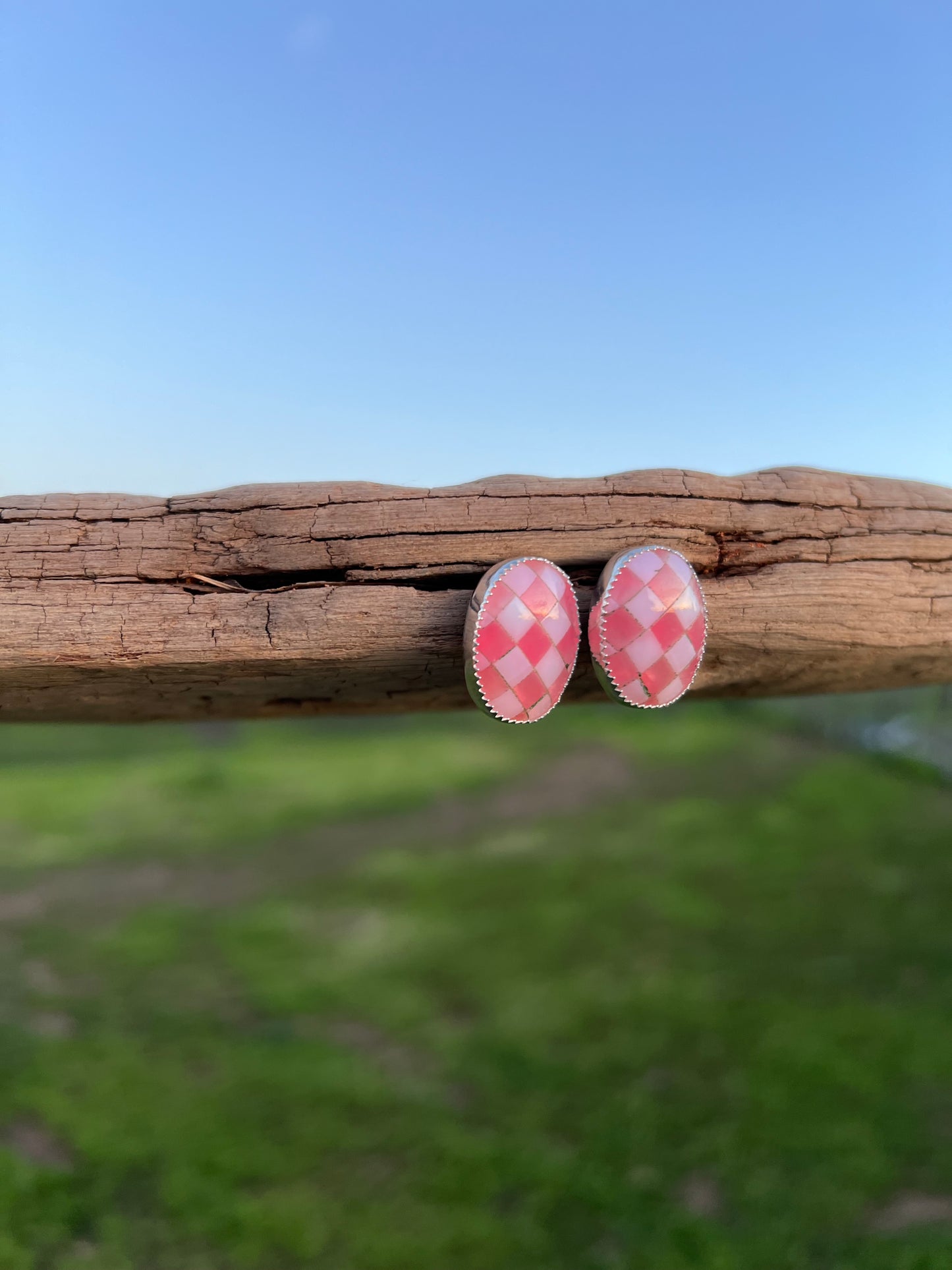 Pink Checkered Studs