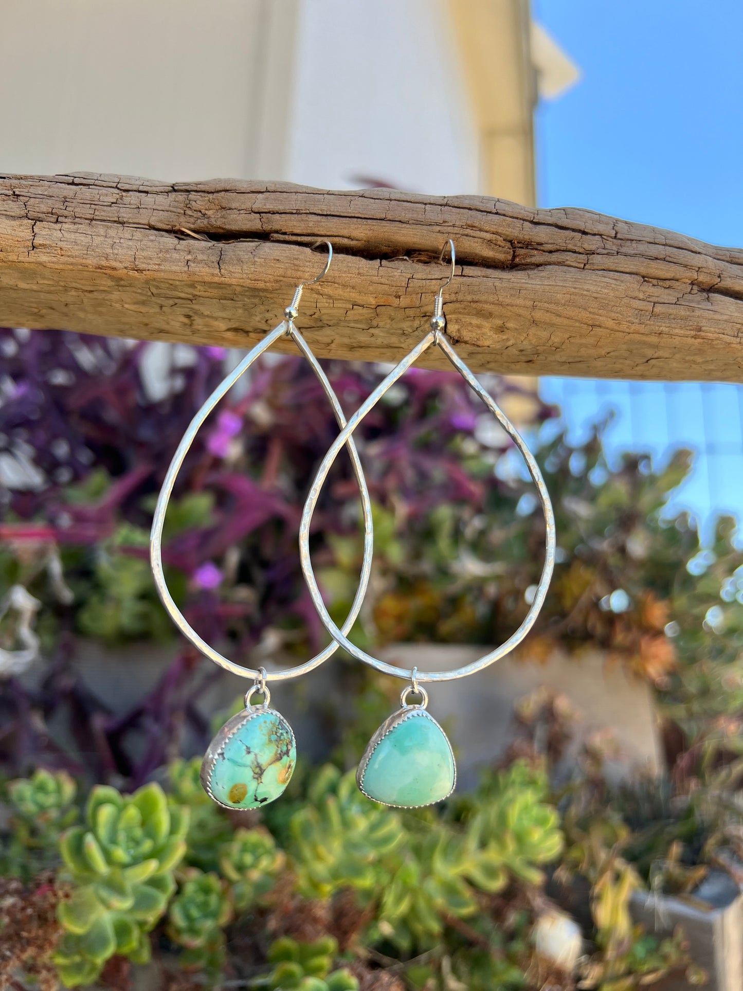 Tibetan Turquoise Tear Drop Hoops