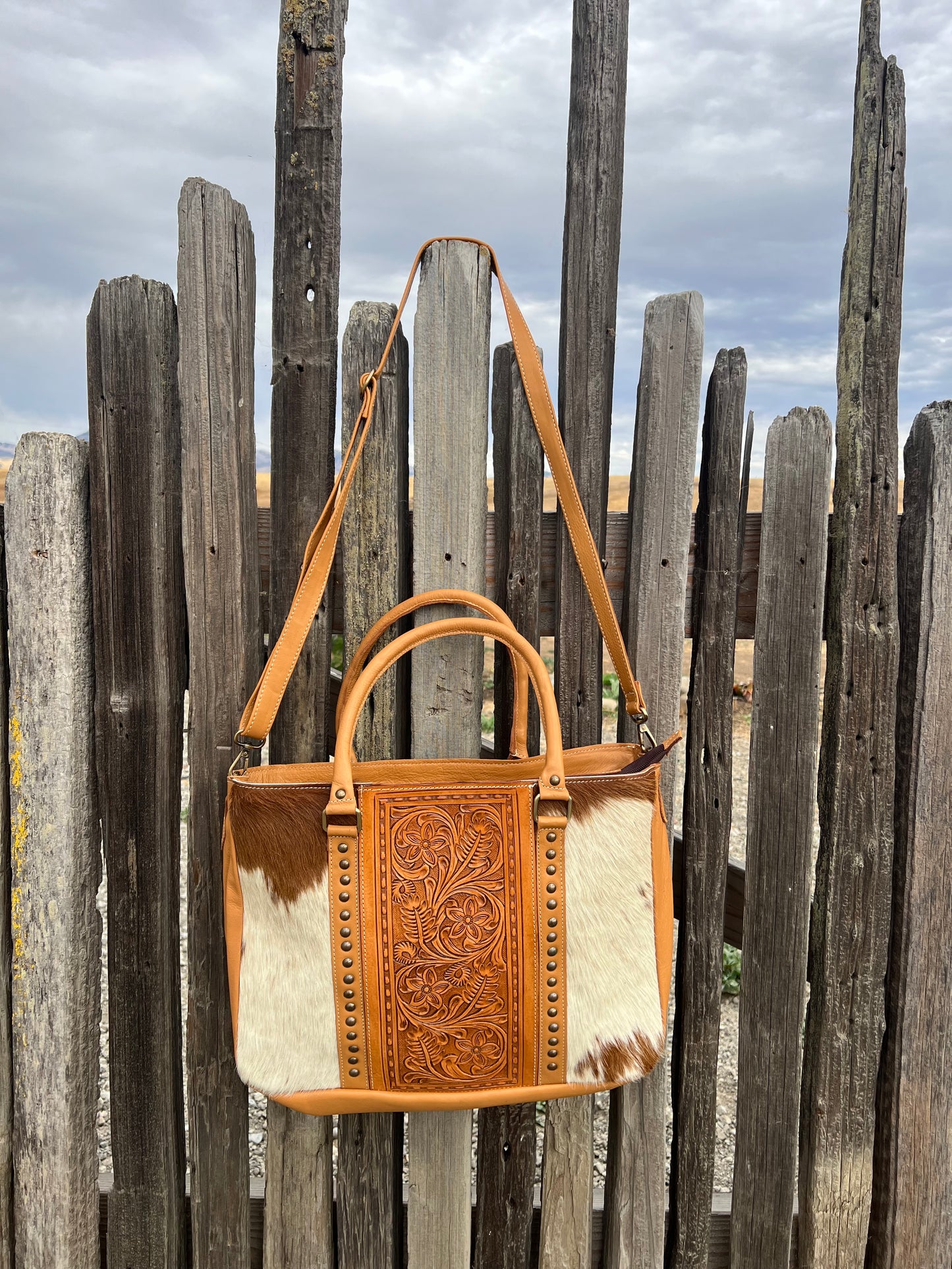 Cowhide Hand Tooled Leather Laptop Tote