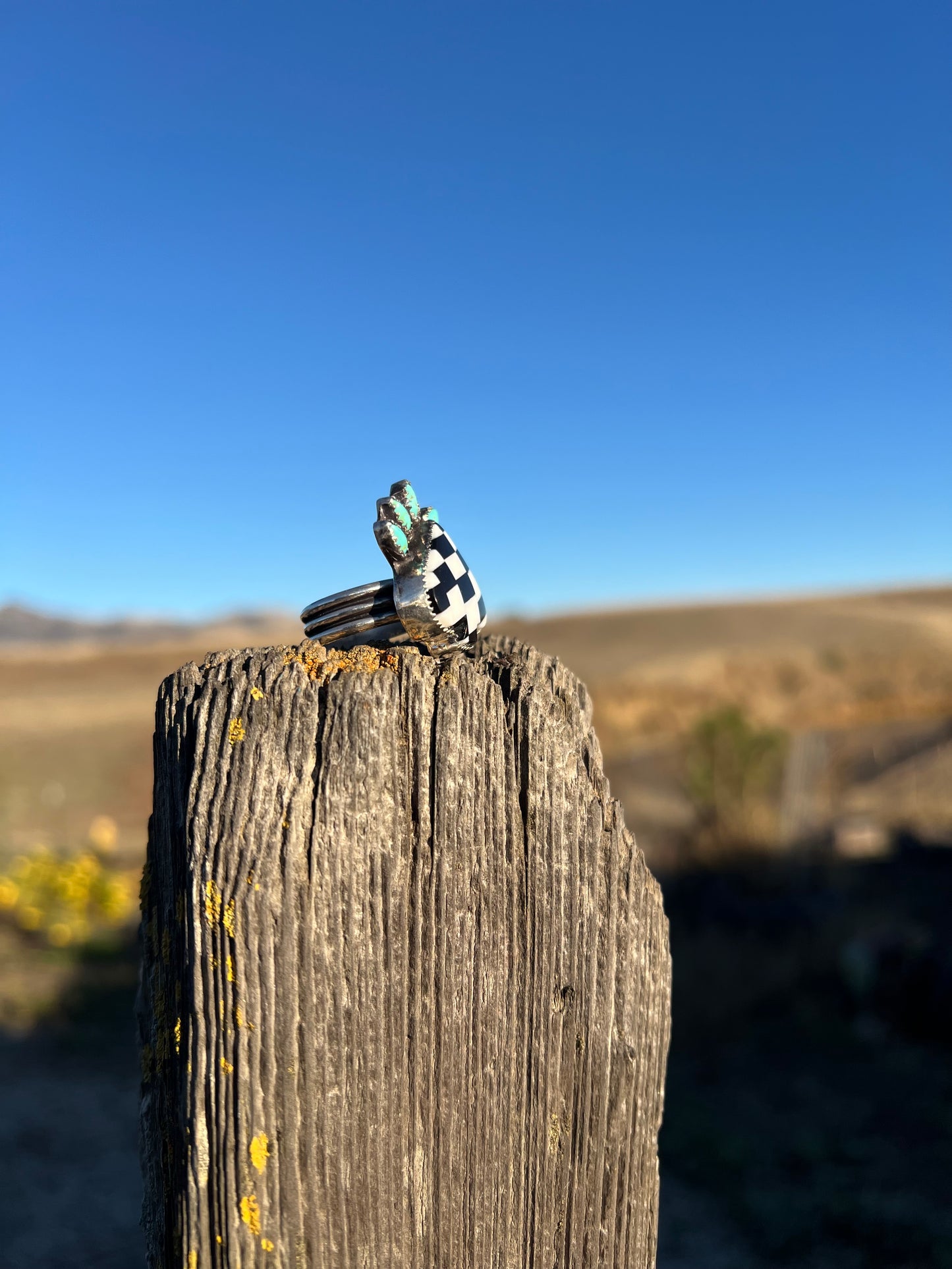 Checkered Spade Ring with Kingman Turquoise