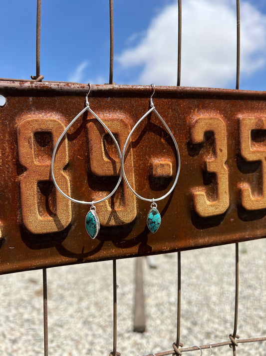 Natural Tibetan Turquoise Teardrop Hoops