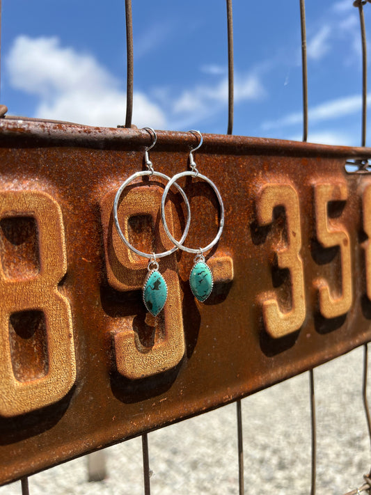 Natural Tibetan Turquoise Hoops