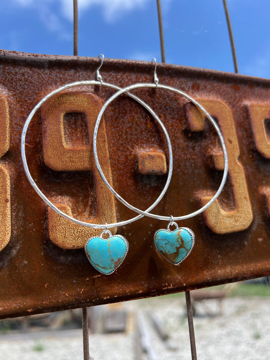 Kingman Turquoise Heart Hoops