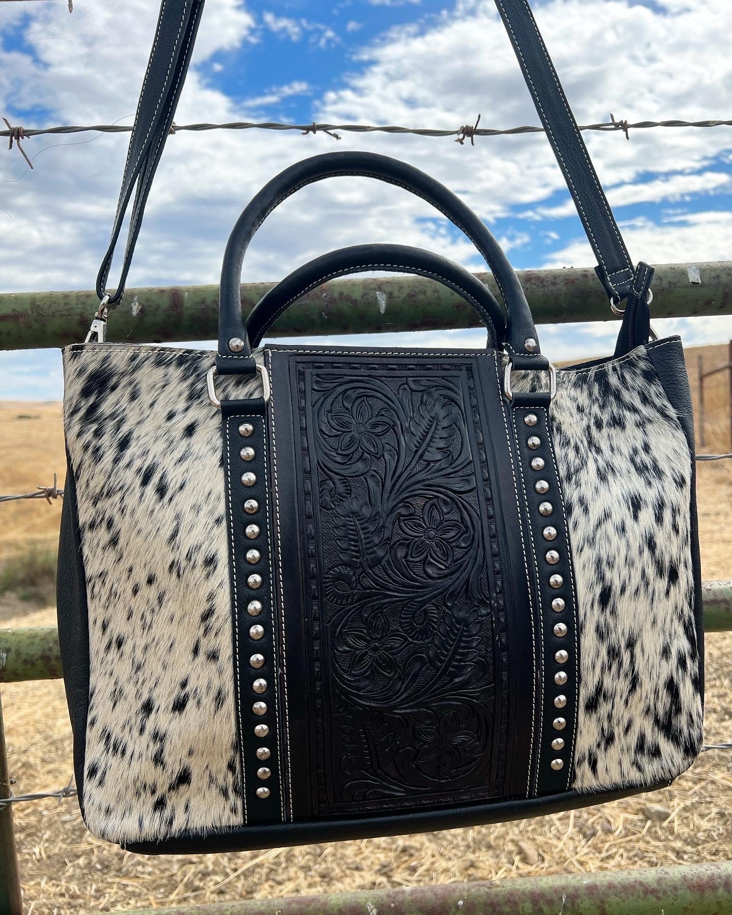 Cowhide Hand Tooled Leather Laptop Tote