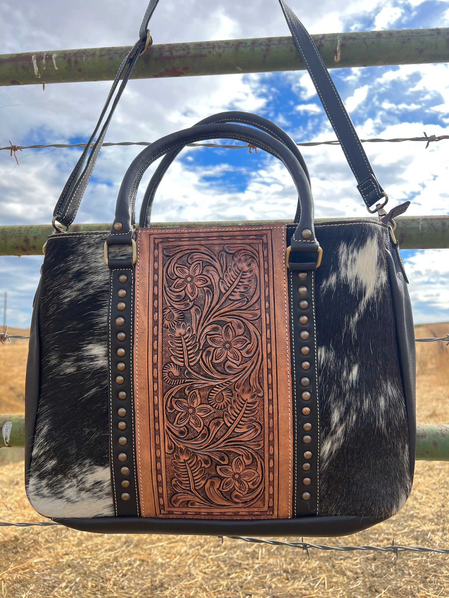 Cowhide Hand Tooled Leather Laptop Tote