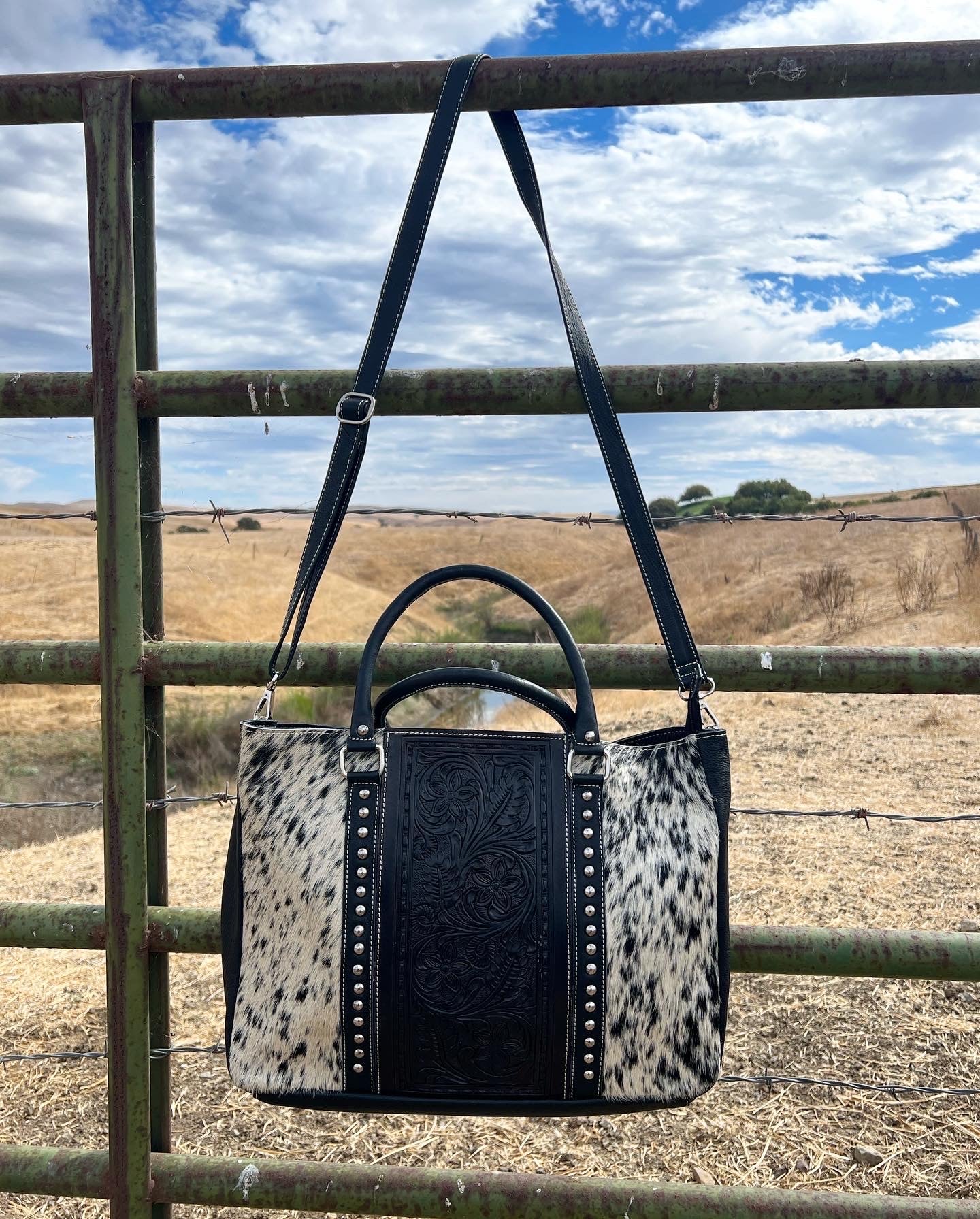 Cowhide Hand Tooled Leather Laptop Tote