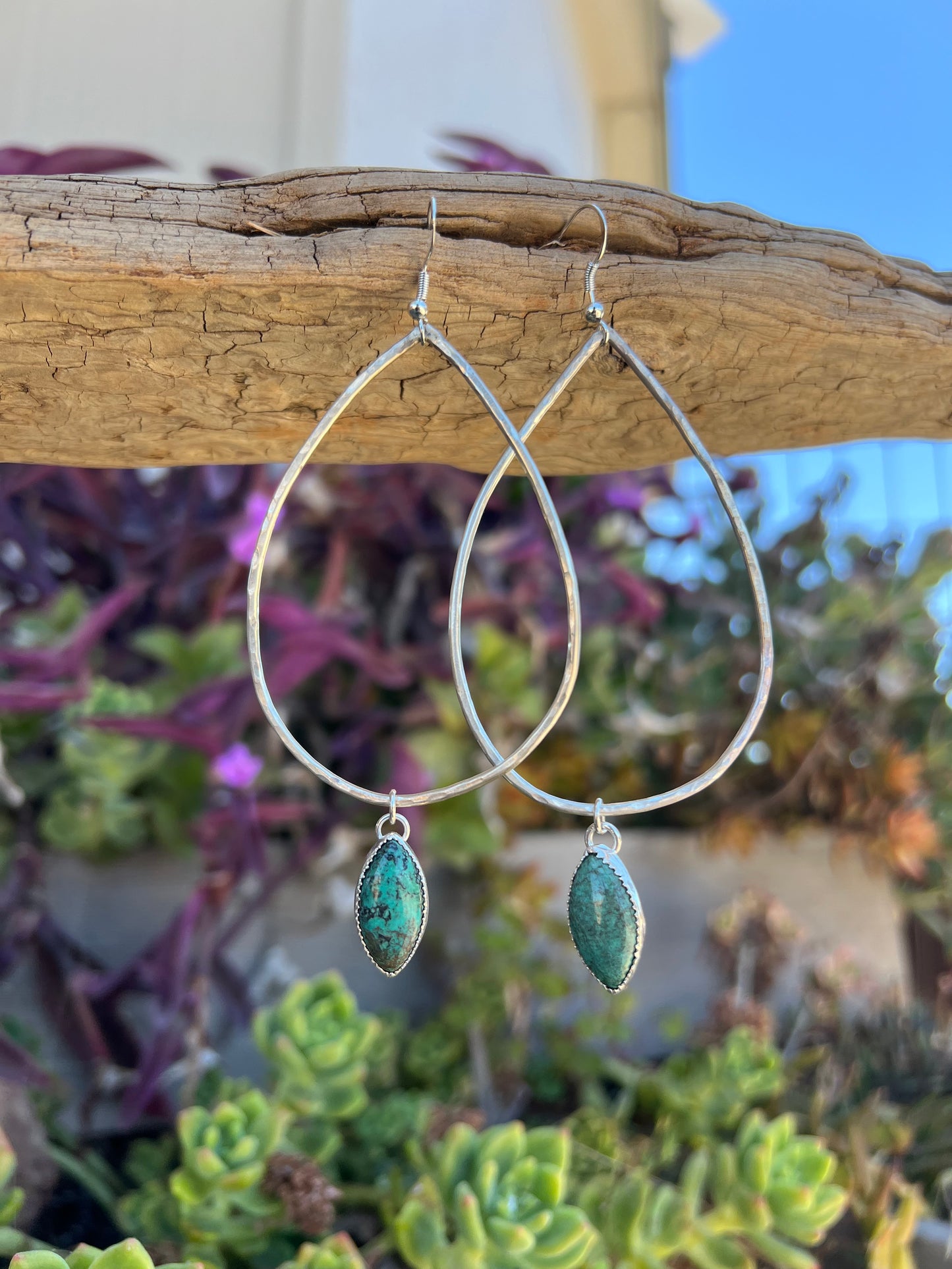 Tibetan Turquoise Teardrop Hoops