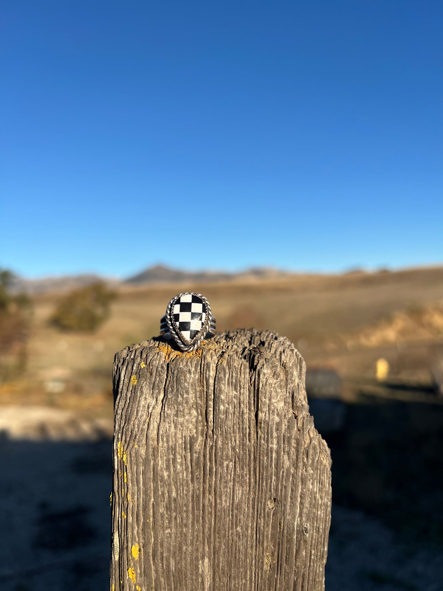 Checkered Teardrop Ring