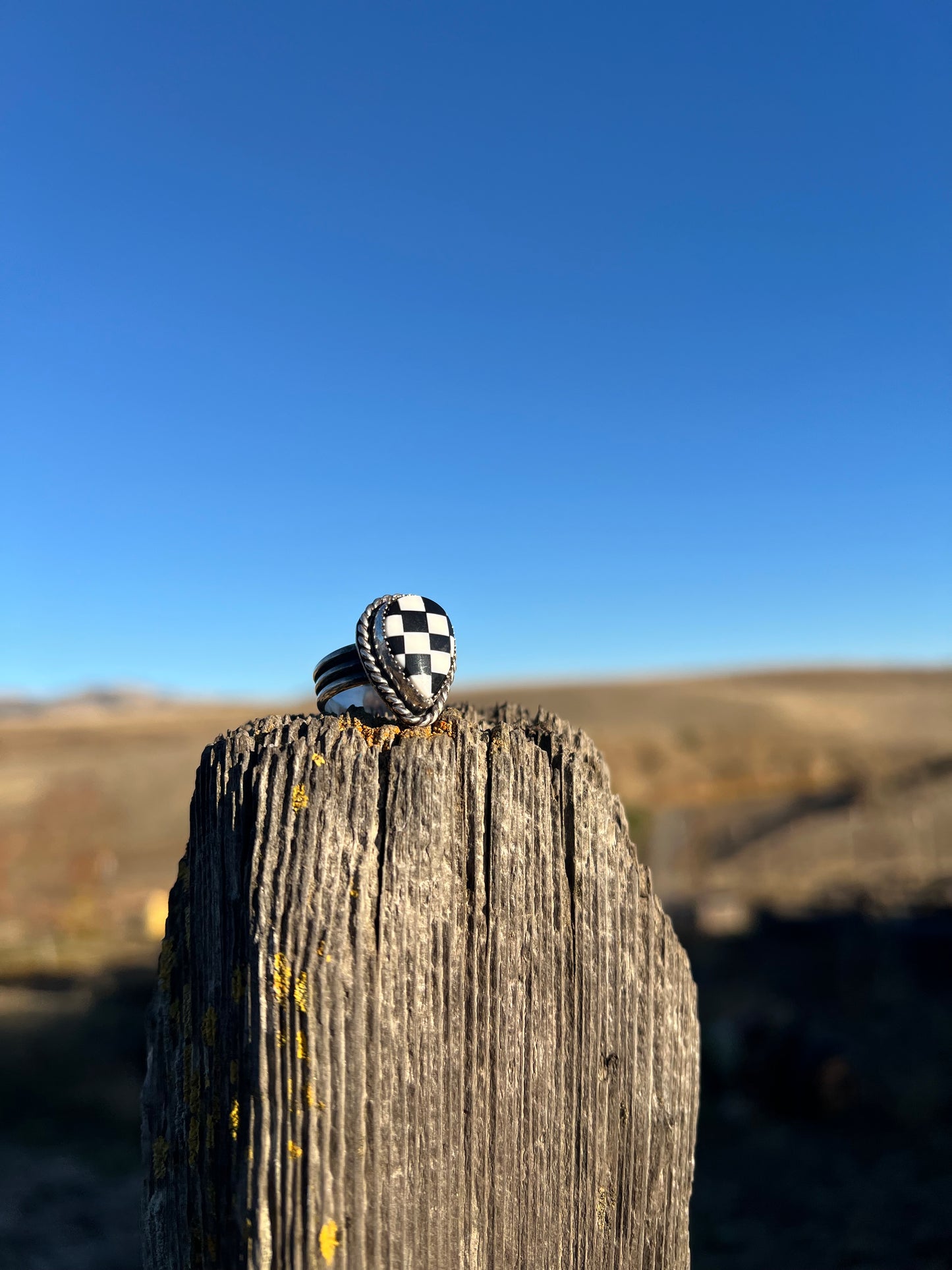 Checkered Teardrop Ring