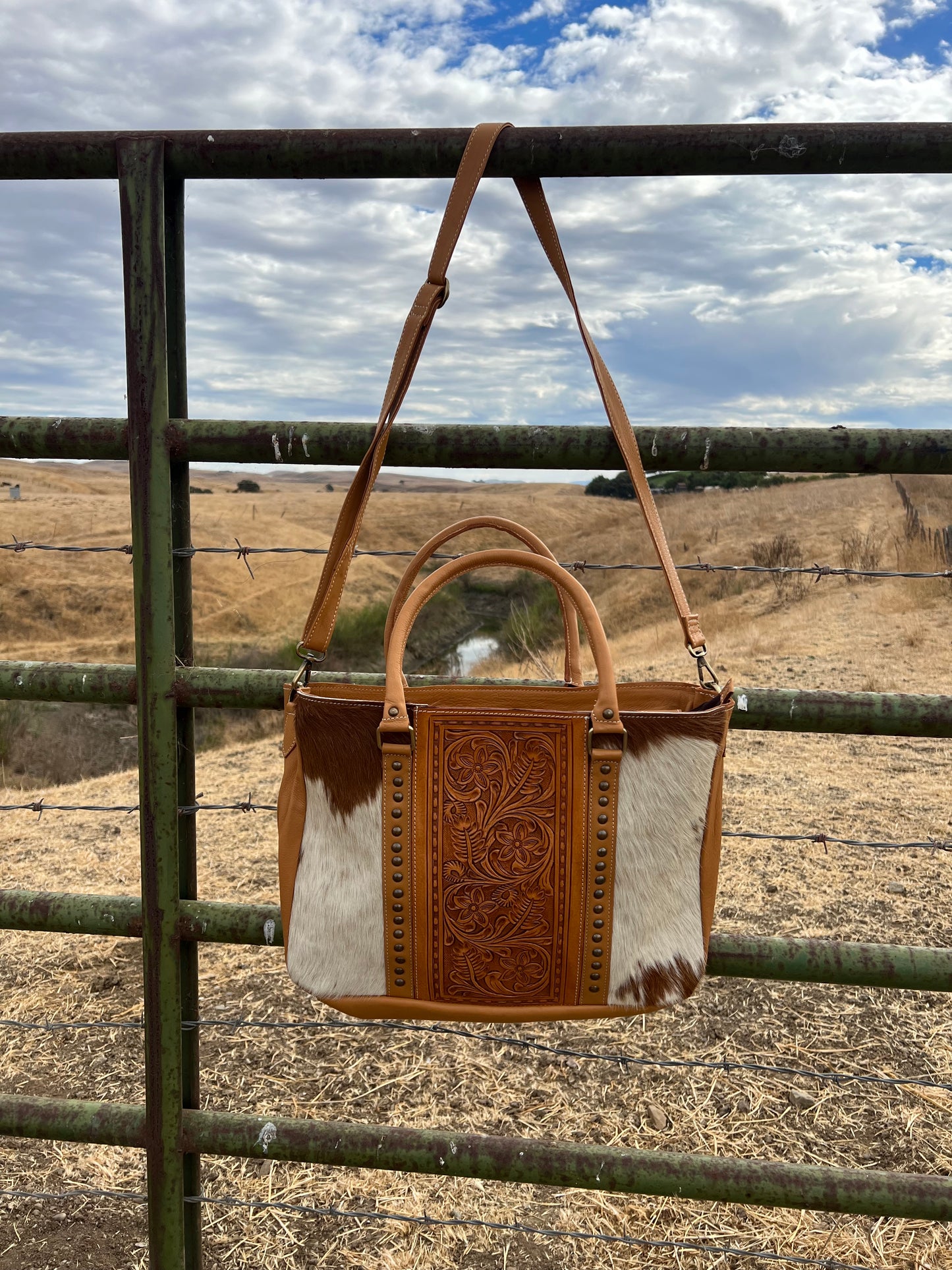 Cowhide Hand Tooled Leather Laptop Tote