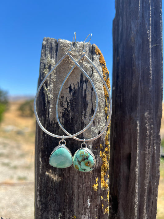 Tibetan Turquoise Tear Drop Hoops