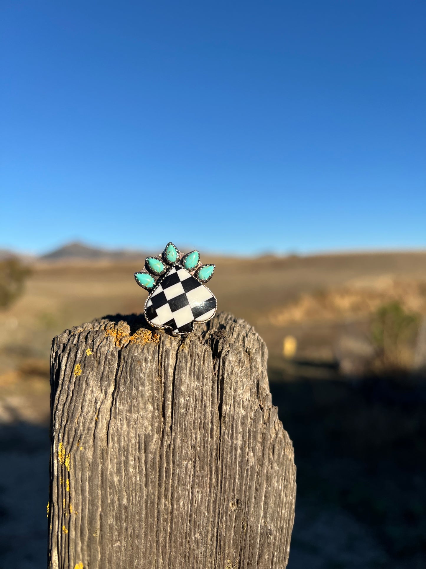 Checkered Spade Ring with Kingman Turquoise