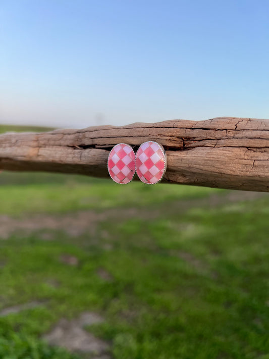 Pink Checkered Studs
